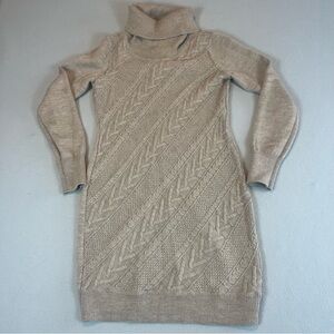 Banana Republic Heritage Tan Merino Wool Cable Knit Turtleneck Sweater Dress S